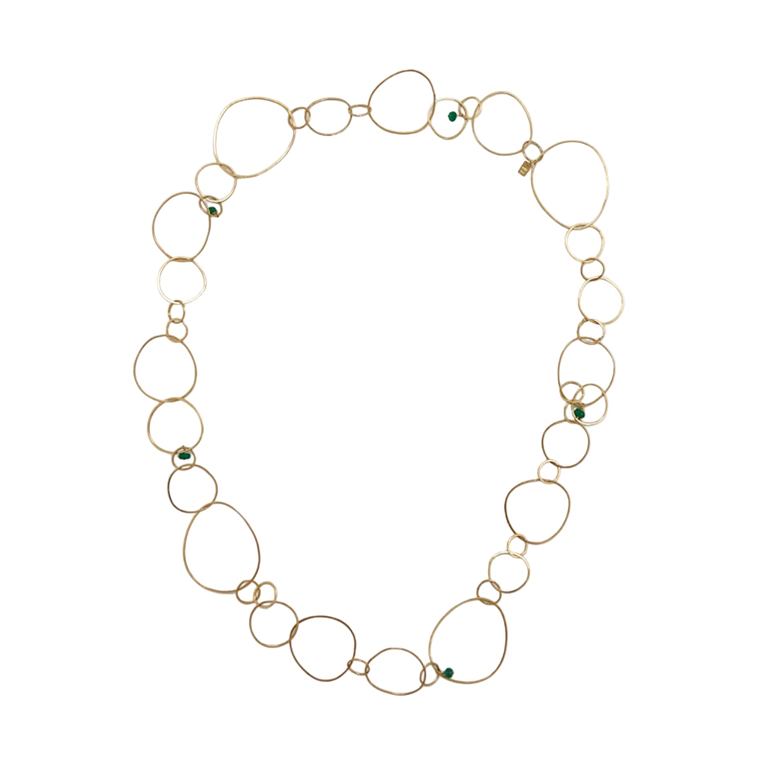Very Thin Large necklace gold plated silver with emeralds