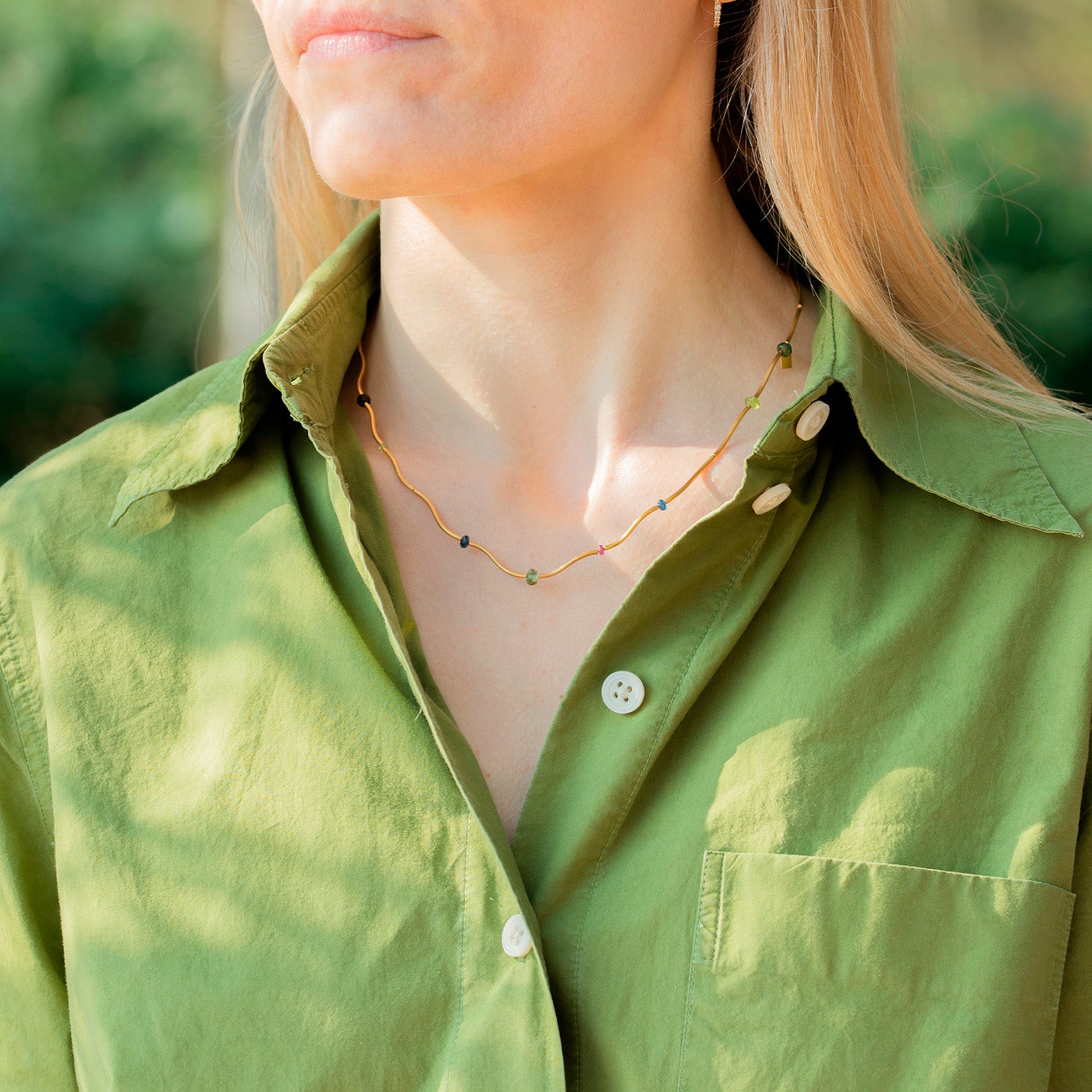 Necklace Wave Gold Plated with Stones