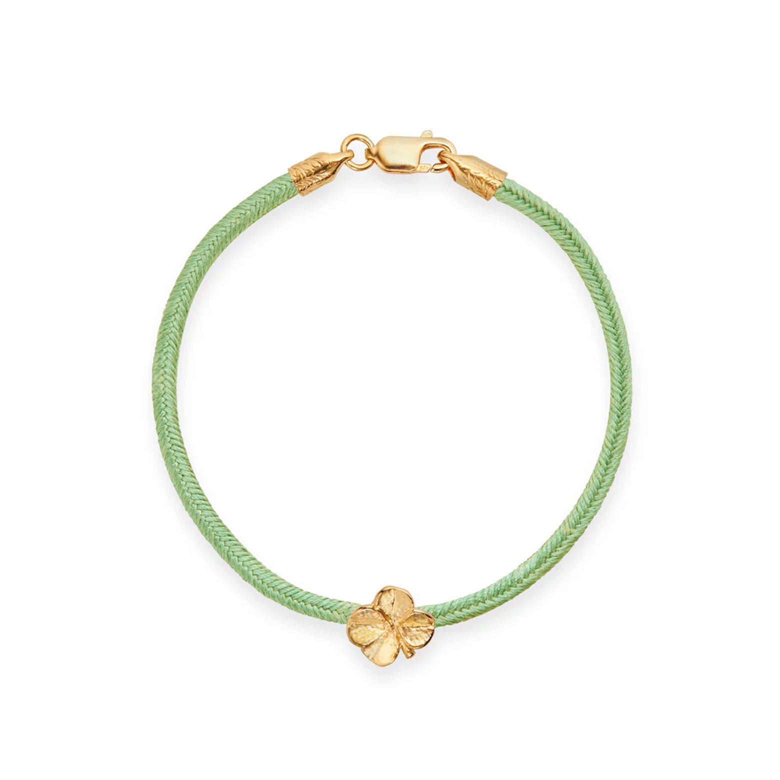 Four-leaf clover silk bracelet light green 16.5 cm