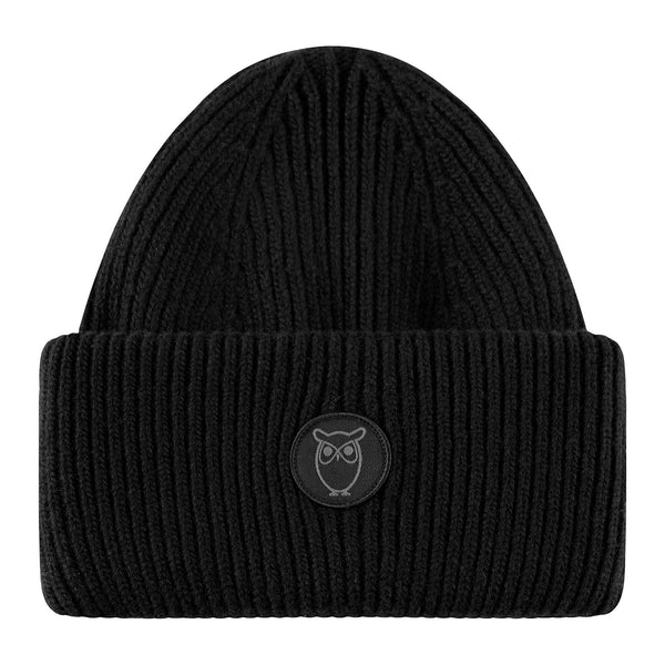 Wool hat - high wool beanie - black