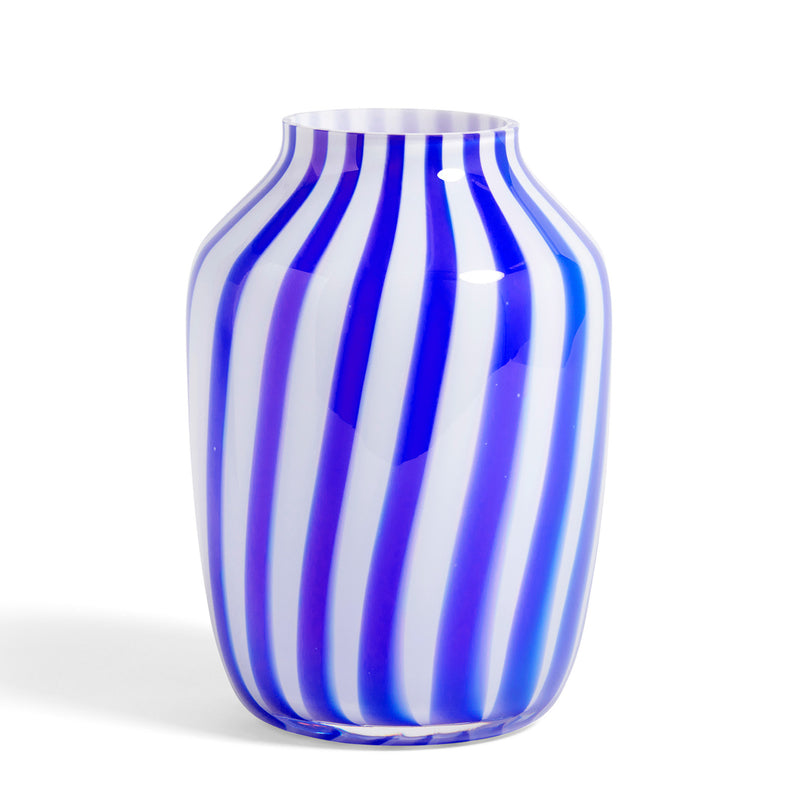 Juice vase - blå og hvid stribet