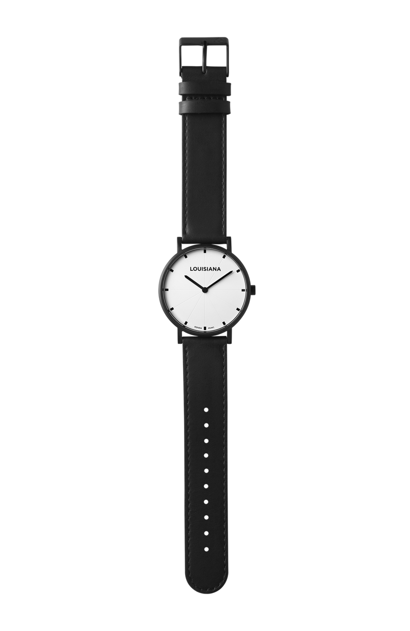 Larsen &amp; Eriksen watch strap BLACK FLAT LEATHER fits 37 mm dial