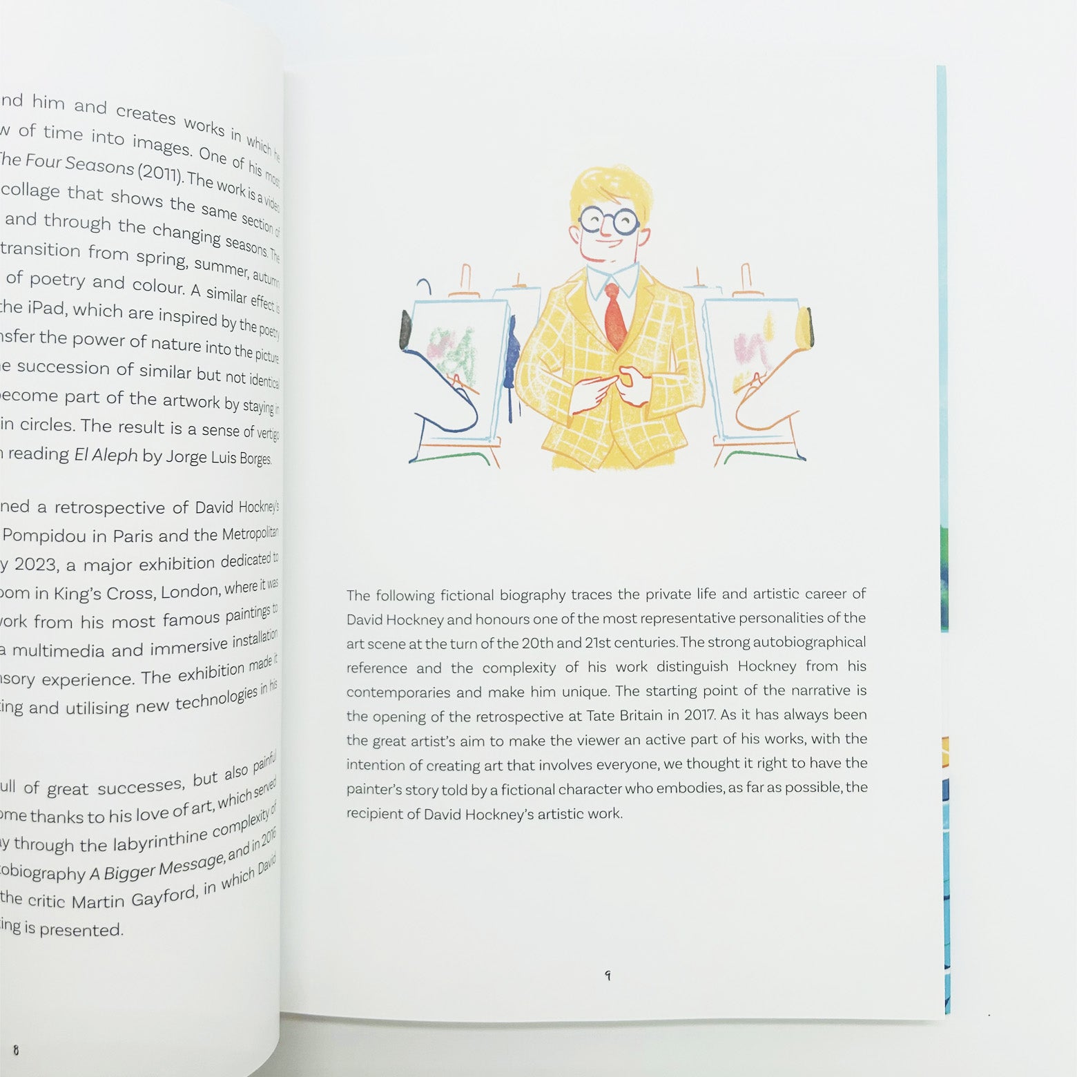 Opslået side i David Hockney - A Graphic Novel - En grafisk roman der fortæller historien om David Hockney. Udgivet af Prestel