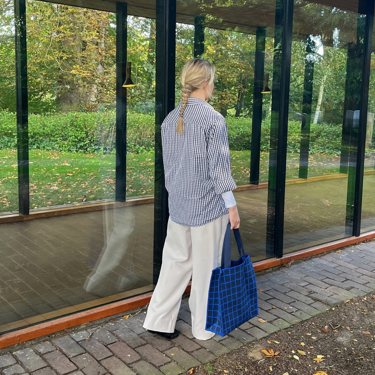 Bella Ballou i samarbejde med Louisiana Taske CHECK Tote bagi blå