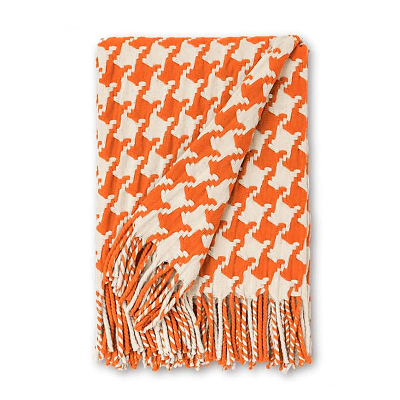 Pied de Cog plaid in merino wool – orange