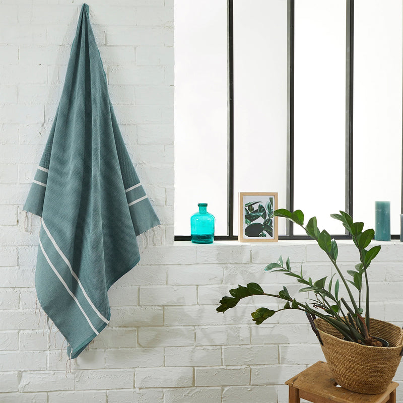 Herringbone woven towel – blue green