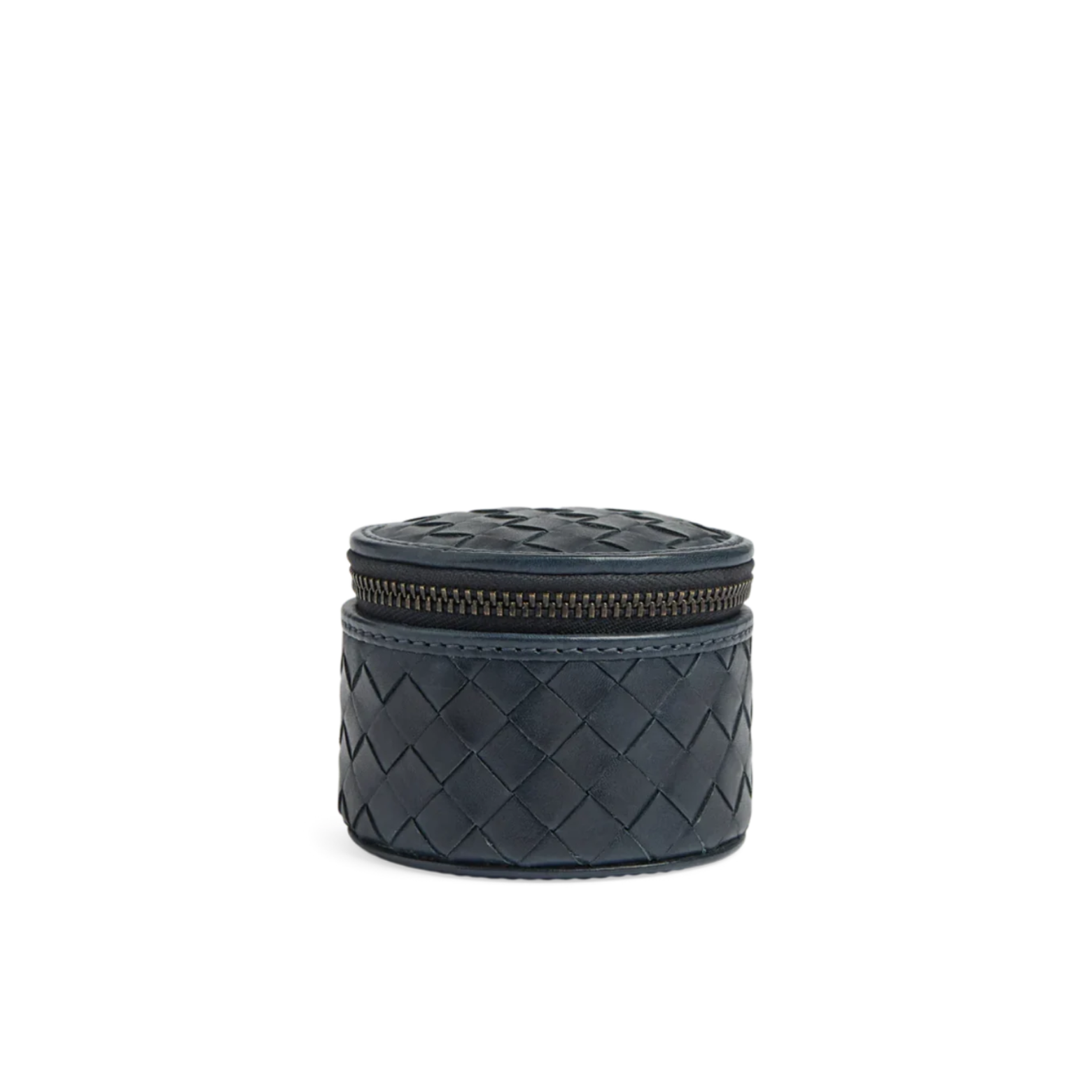 Smykkeskrin Lova small Weave fra Markberg i dark navy med guldfarvet lynlås