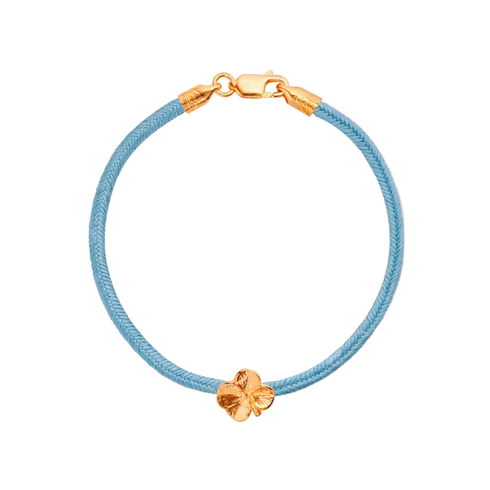 Blåt silkearmbånd med firkløver i forgyldt sølv. Flora Danica. 