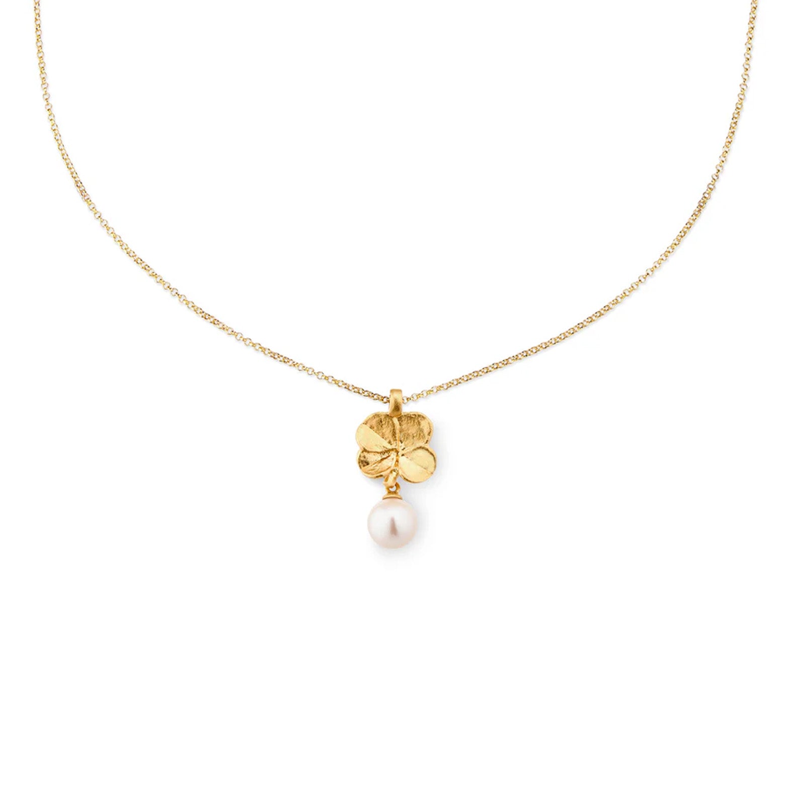 Four-leaf clover pearl pendant – gold plated