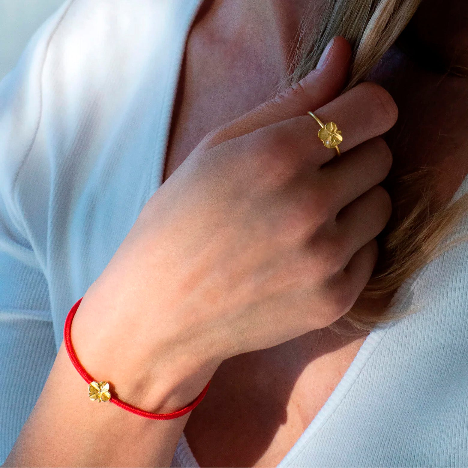 Four-leaf clover silk bracelet - gold-plated silver