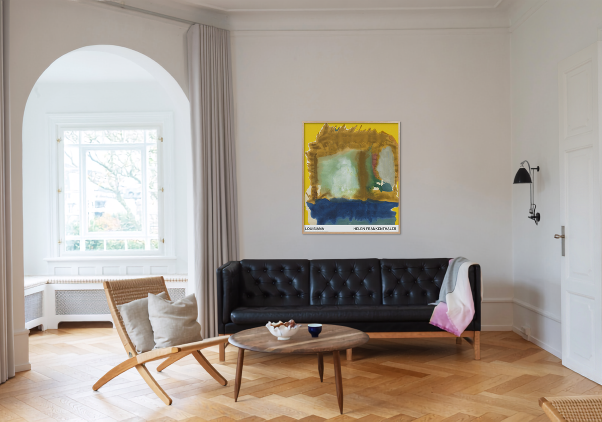Louisiana-plakat i ramme med værket, Milkwood Arcade, 1963, af den amerikanske kunstner Helen Frankenthaler (1928-2011).