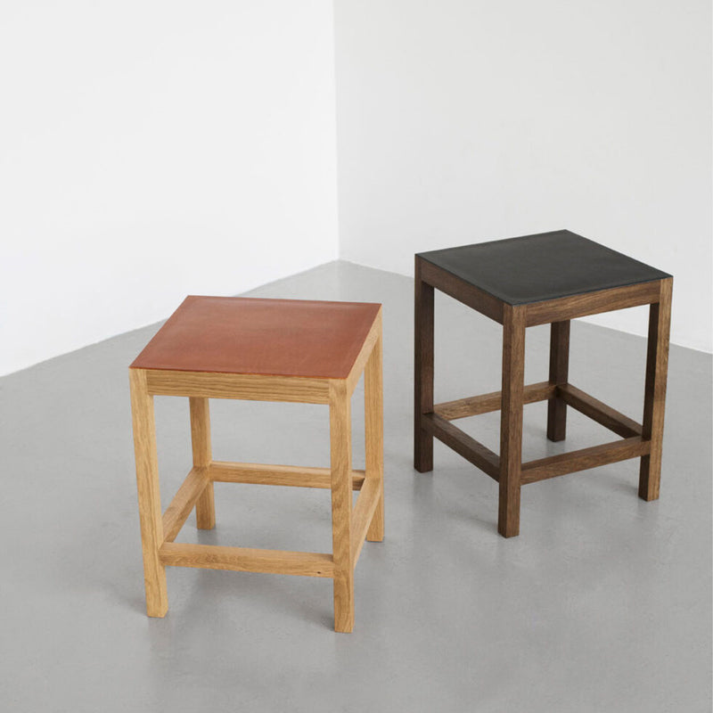 Stool Natural Oak – Leather cognac