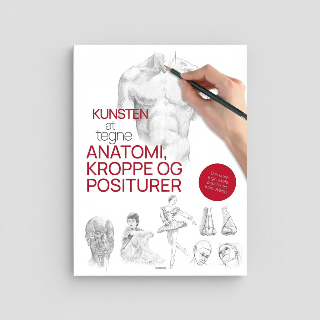 Forside af Kunsten at tegne Anatomi, Kroppe og Positurer — Bog om at lære at tegne. Udgivet af Turbine 2026.
