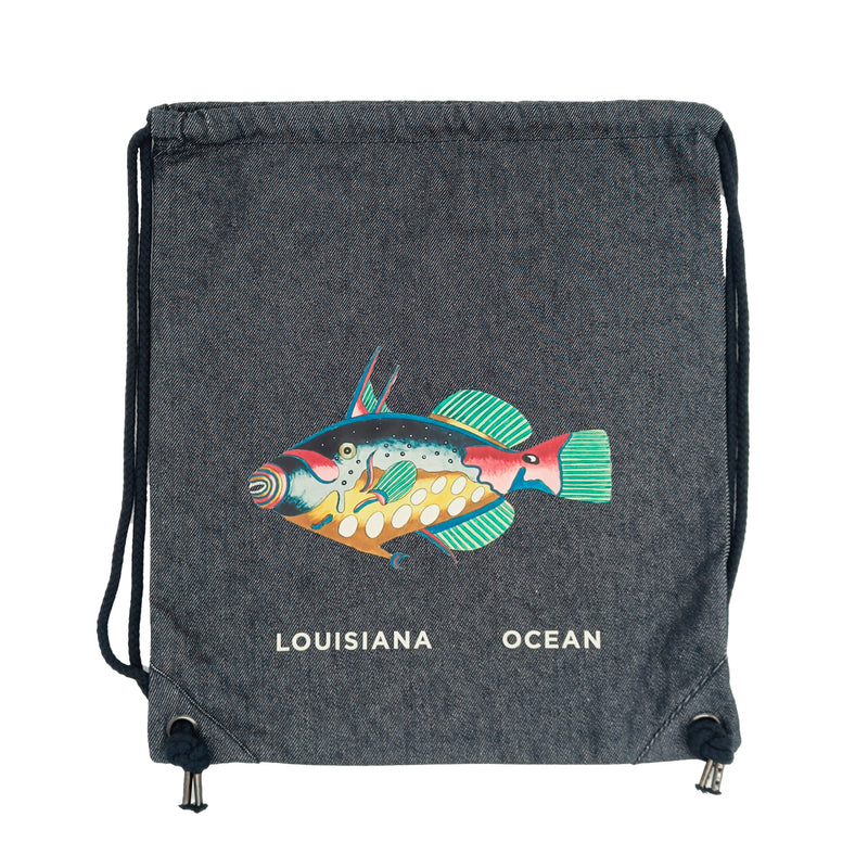 Gym bag children - denim - multi-colored fish