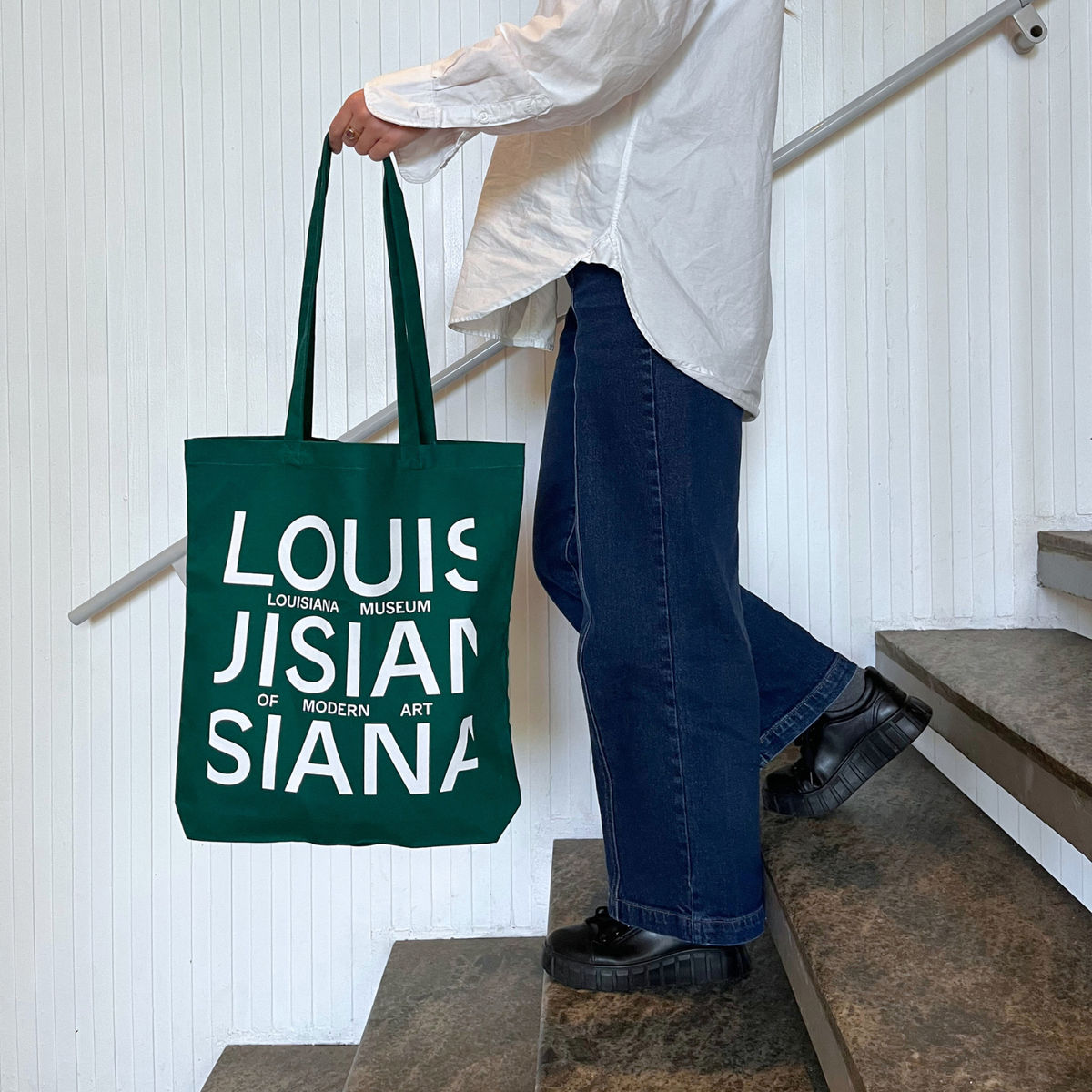 Louisiana stofnet i grøn med hvid logo