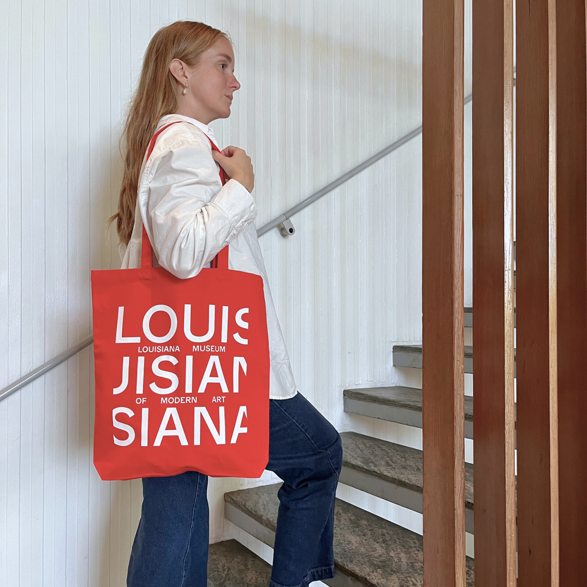 Louisiana stofnet i rød med hvid logo