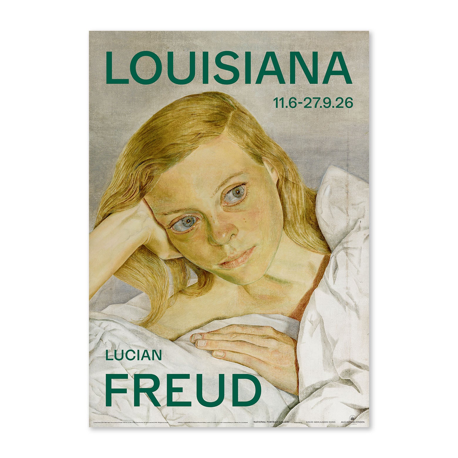 Kunstplakat med Lucian Freuds værk Girl in Bed. Louisiana Museum of Modern Art, 2026.