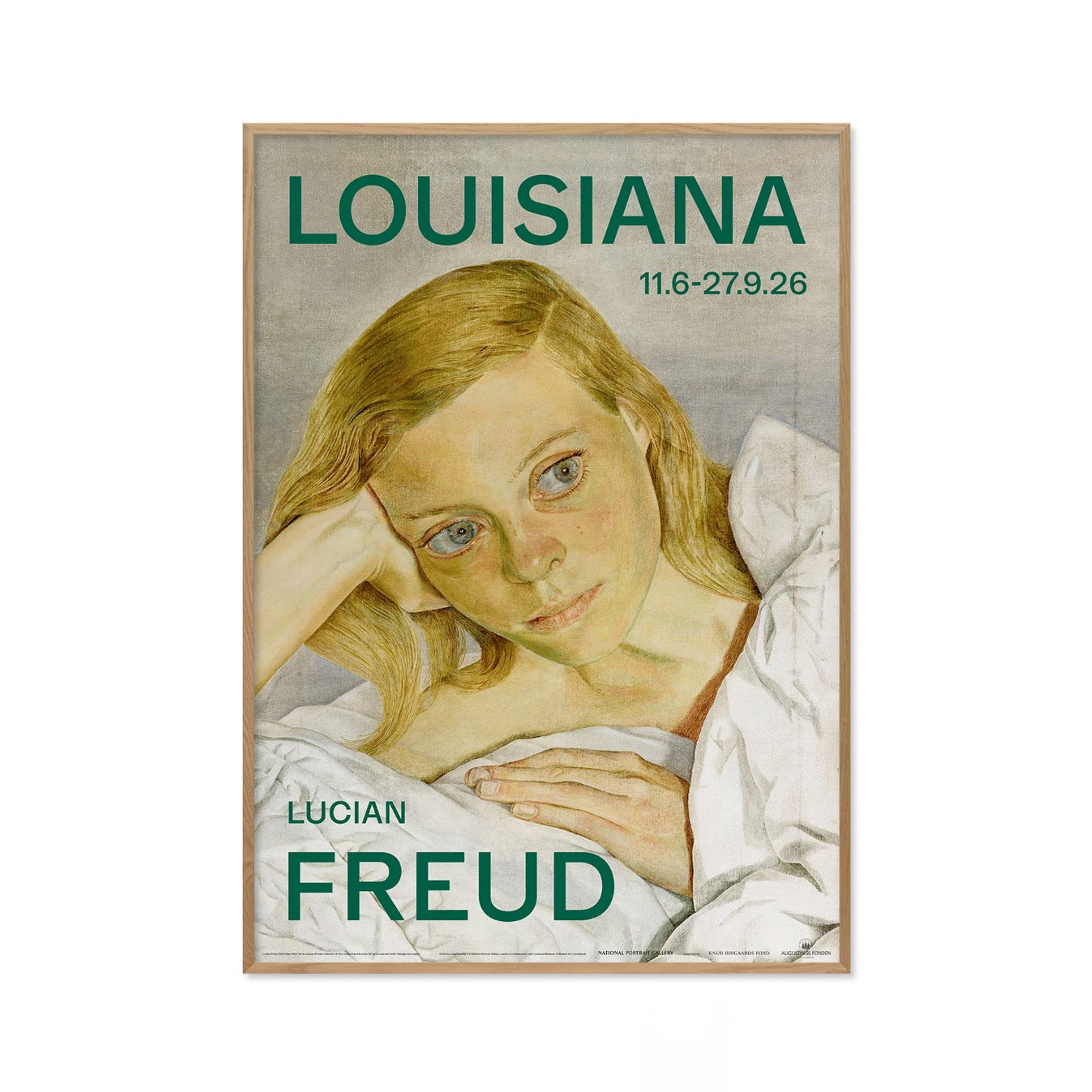 Kunstplakat i refleksfri indramning med Lucian Freuds værk Girl in Bed. Louisiana Museum of Modern Art