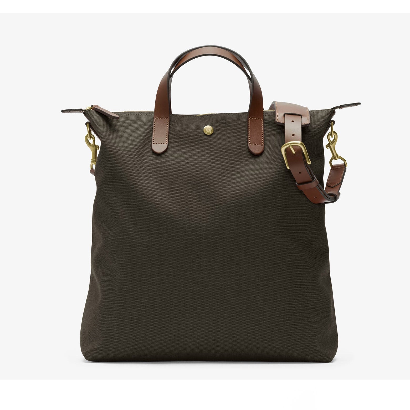 Shopper i tætvævet nylon i farven Army/Cuoio fra det danske designbrand Mismo