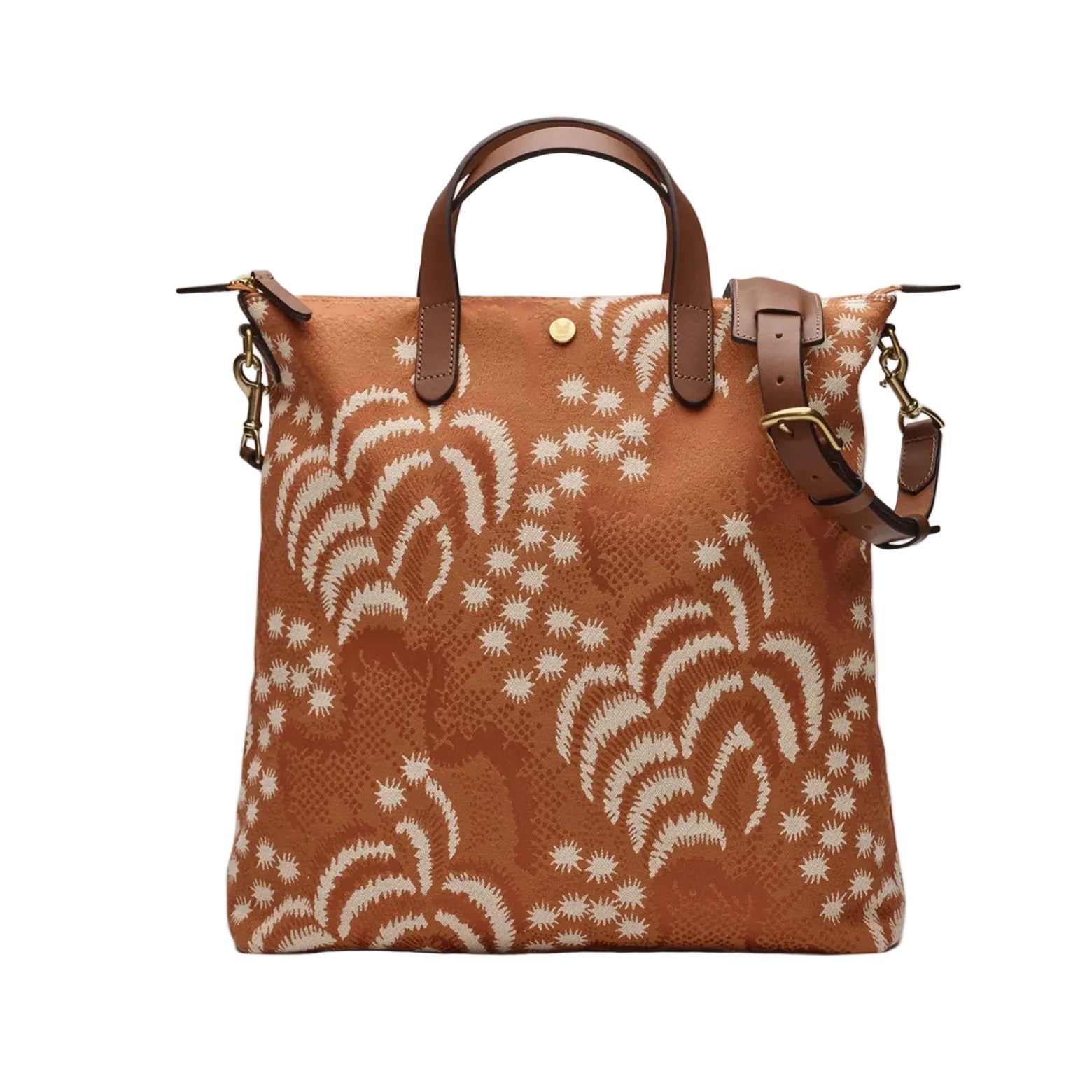 Shopper i tætvævet nylon i farven Palm Jacquard/Cuoio fra det danske designbrand Mismo