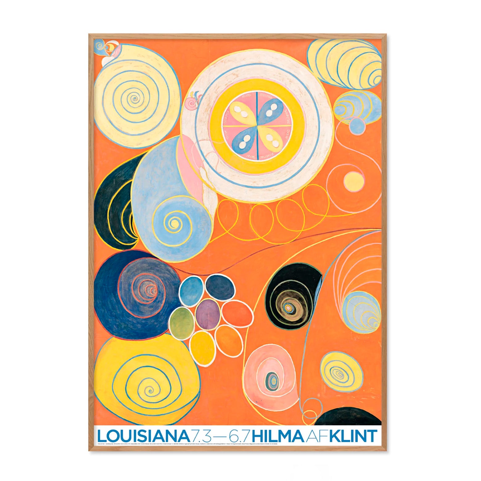 Kunstplakat i refleksfri indramning med Hilma Klints farverige værk  De Tio Største Ynglingaåldern. Louisiana Museum of Modern Art. 