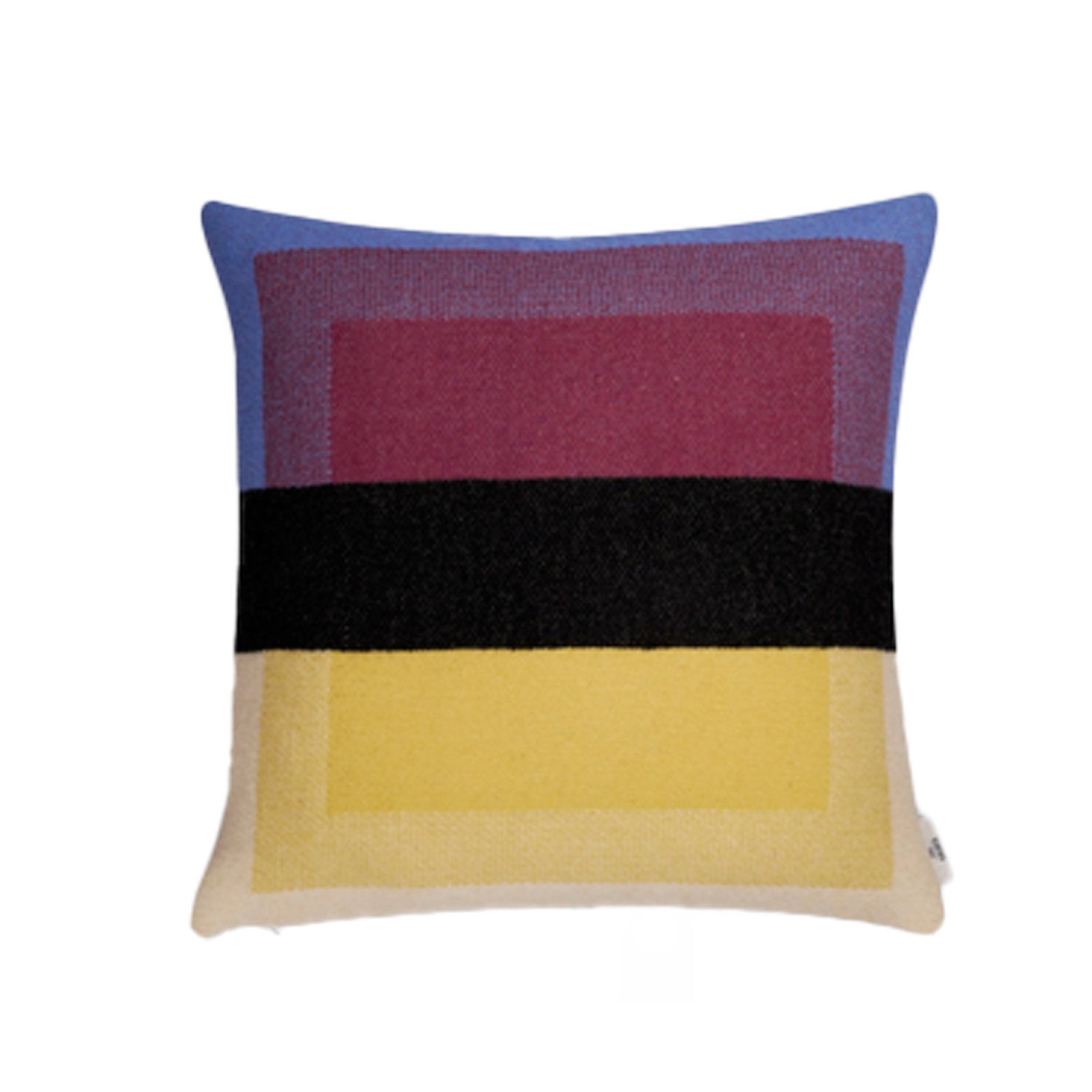 Pude i 100% uld i sort, gule, lilla og blå striber fra det norske designbrand Røros