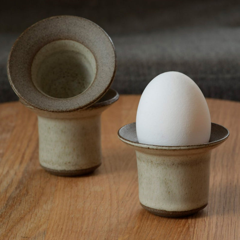 Egg cup - cream and brown