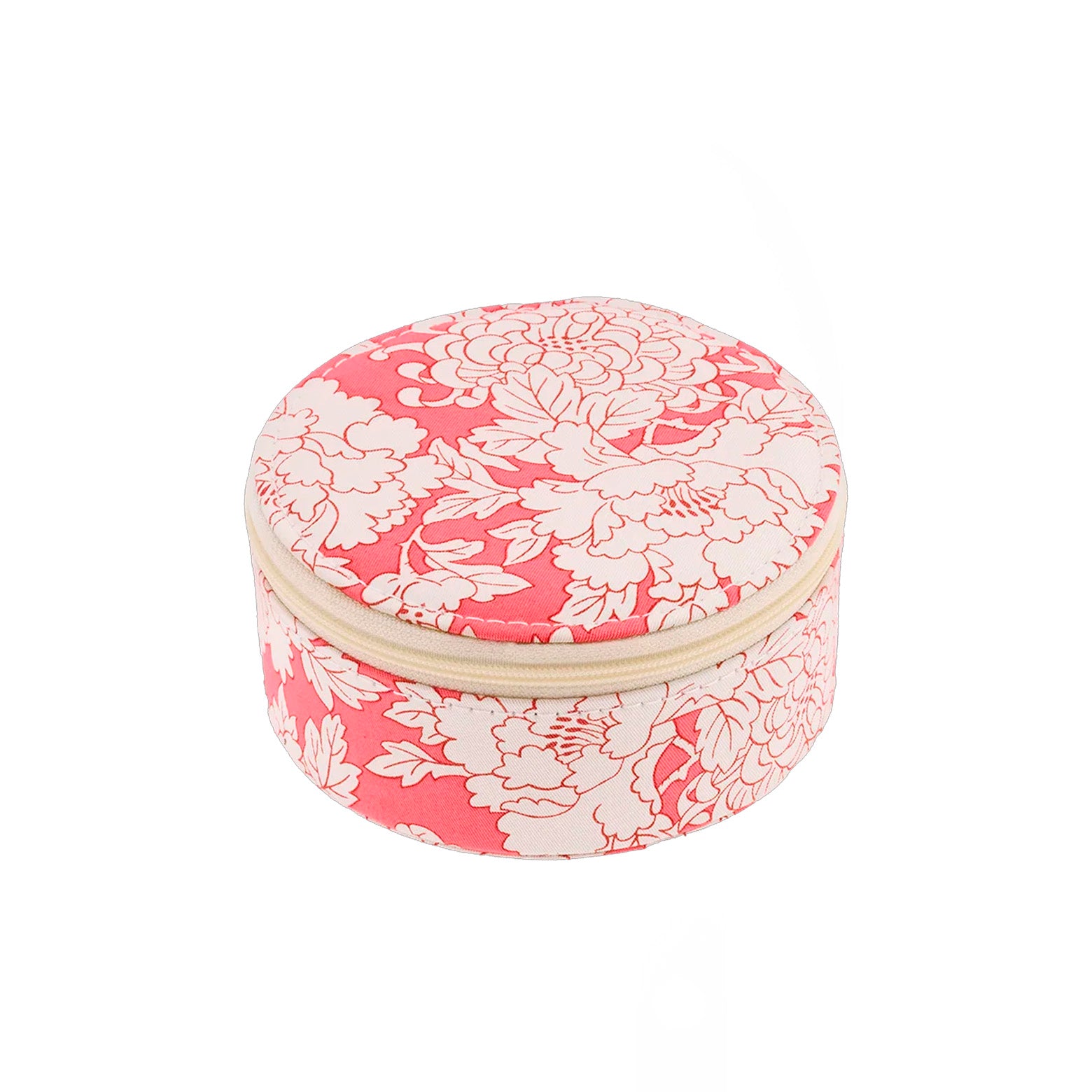 Pink og hvidt smykkeskrin i 100% Liberty Tana Lawn-bomuld med costume-mønster fra Bon dep. 