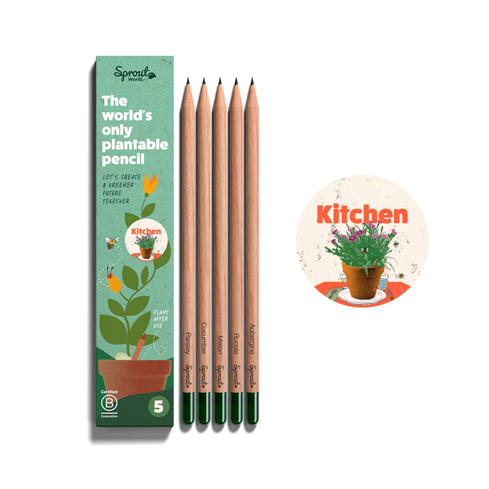 Plantbar blyant fra Sprout World. Kitchen. Sæt af fem.