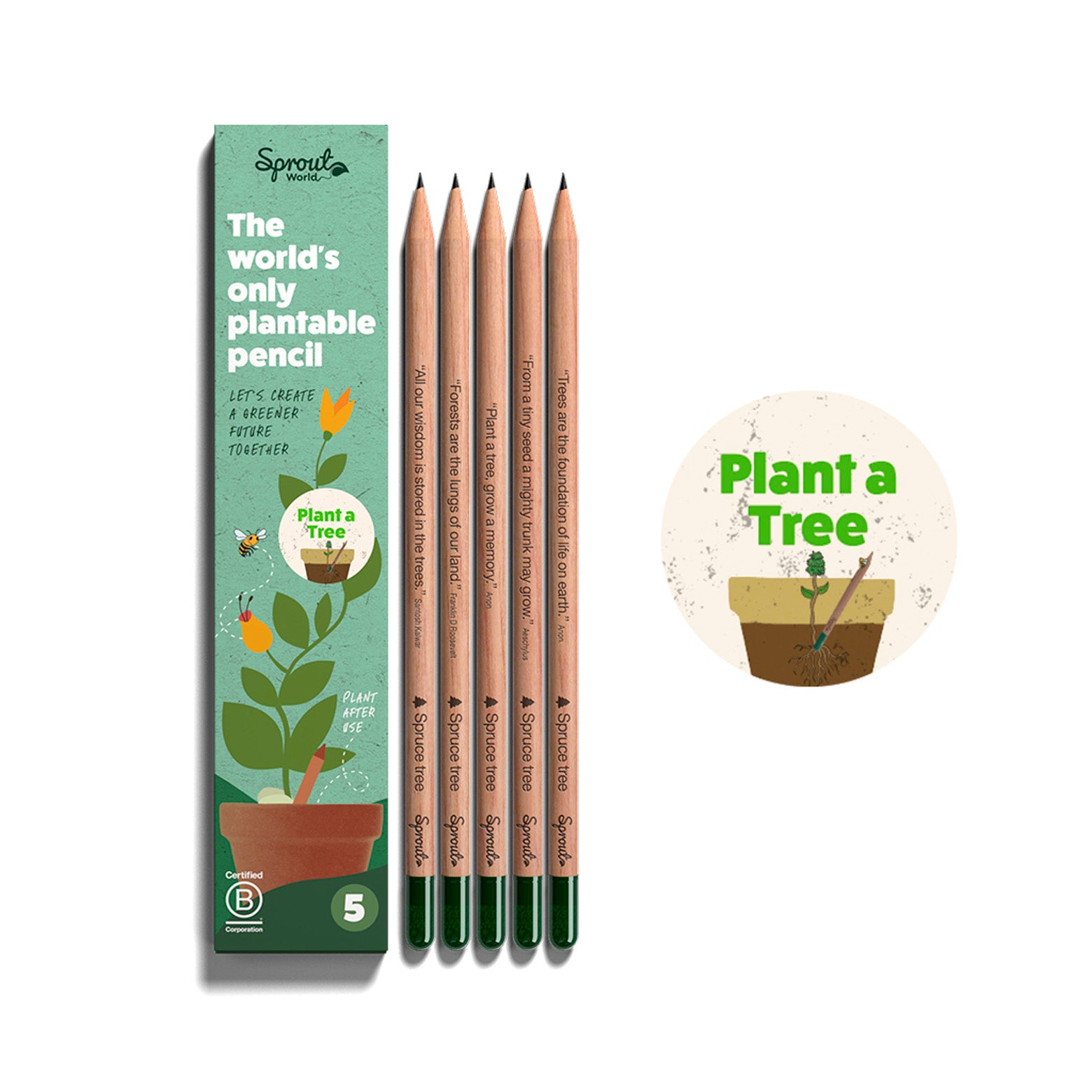 Plantbar blyant fra Sprout World. Plant a Tree. Sæt af fem. 