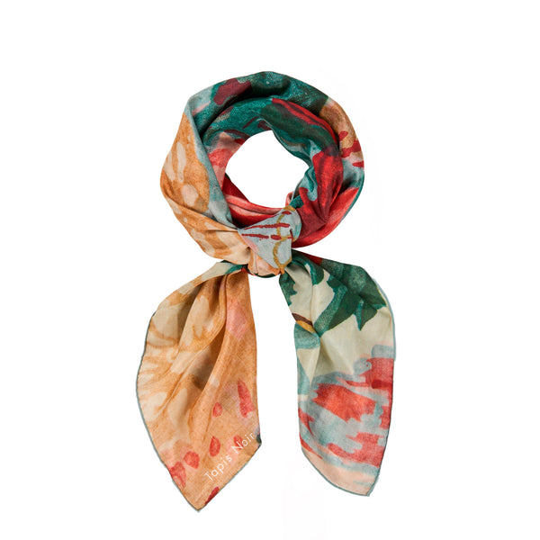 Tørklæde – Large Light Multicolor Flower Scarf