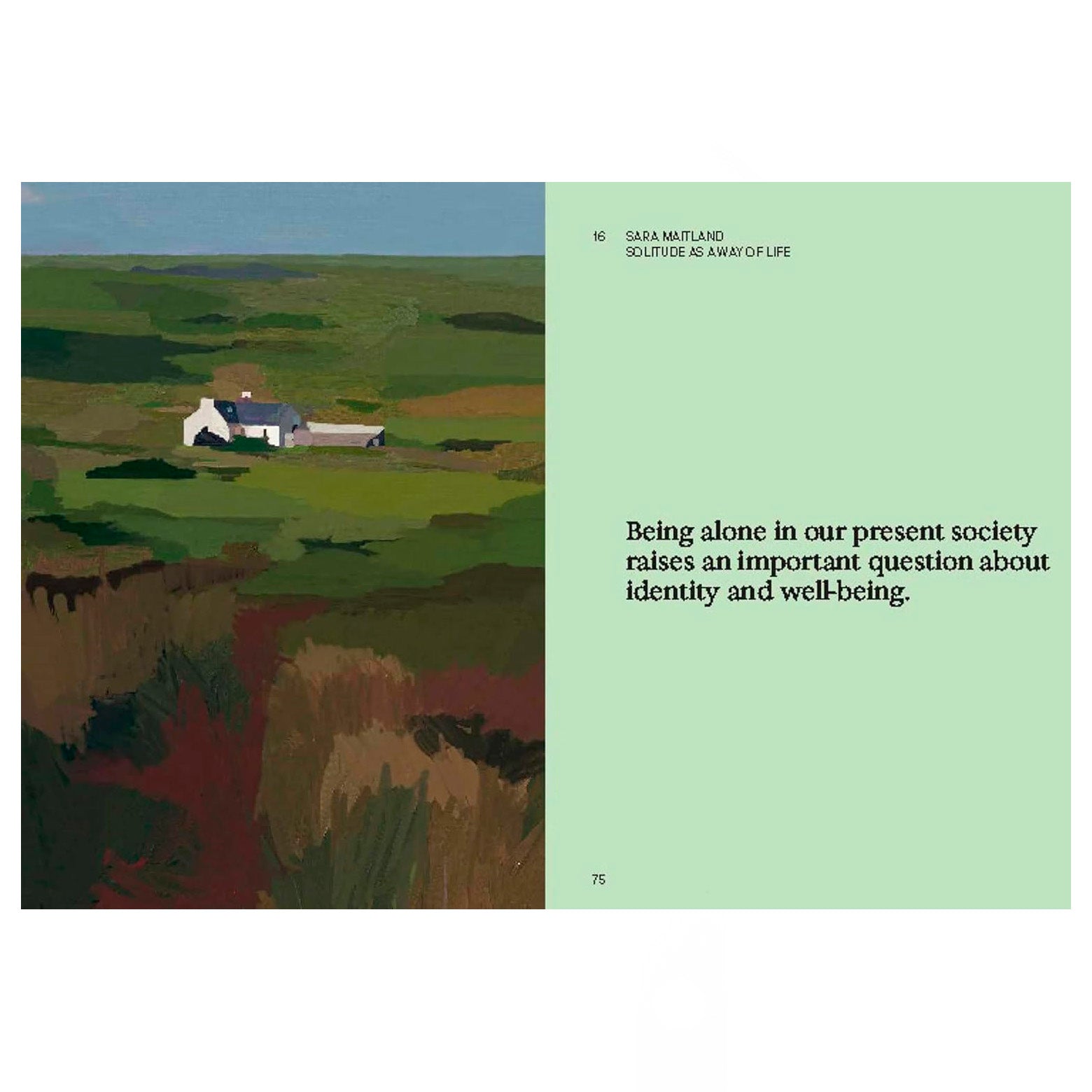 Opslået side i The Little Book of Solitude af Joost Joossen - en samling inspirerende fortællinger og citater om ensomhedens styrke og vejen til indre ro. Udgivet af Luster Publishing 