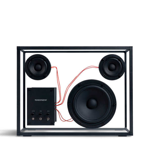 Loudspeaker, black with red cables