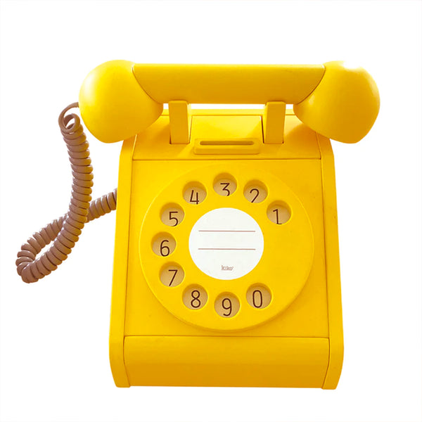 Trælegetøj – retro telefon i gul