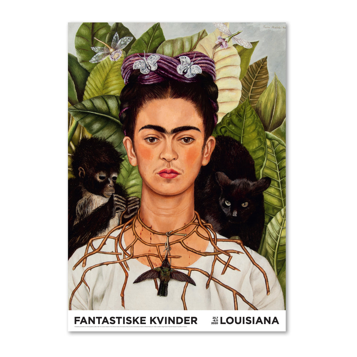 Frida Kahlo - Autorretrato con collar de espinas y colibrí - Plakat
