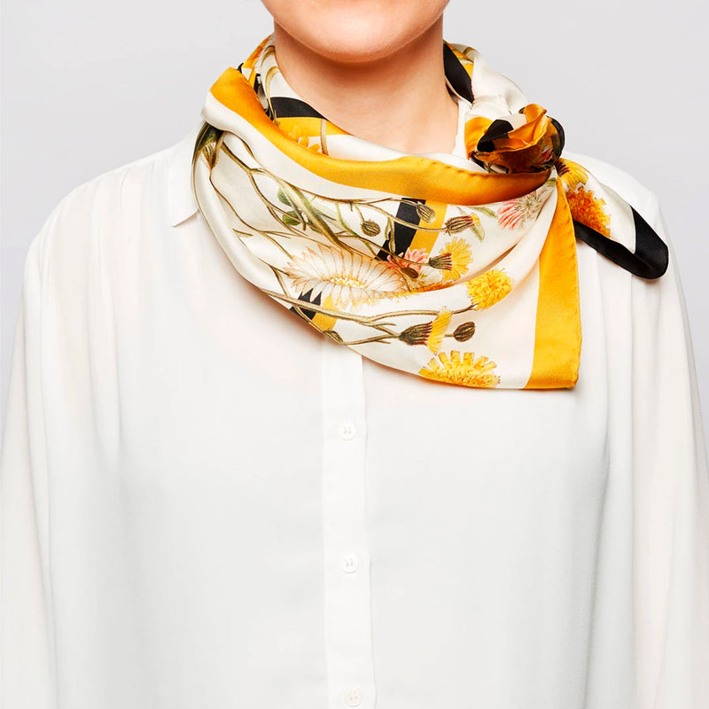 Yellow meadow silk scarf