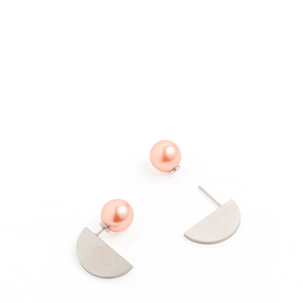 Half circle earring – steel with pink Swarovski pearl