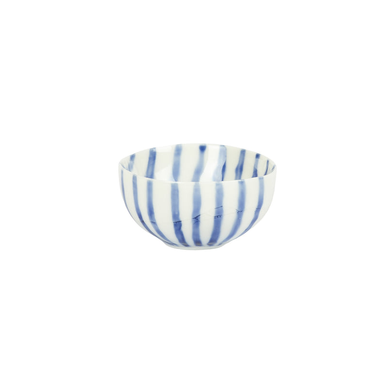 Small unique bowl with blue stripes