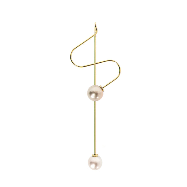 WIRE 05 earring – gold-plated with freshwater pearl and Swarovski pearl