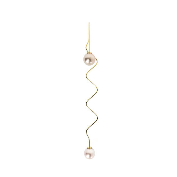 WIRE 06 earring – gold-plated with freshwater pearl and Swarovski pearl
